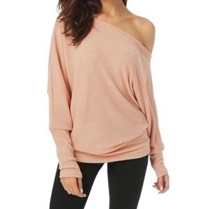 NWOT Pink Off Shoulder Long Sleeve Rib Knit Loose Sweater - Size XL